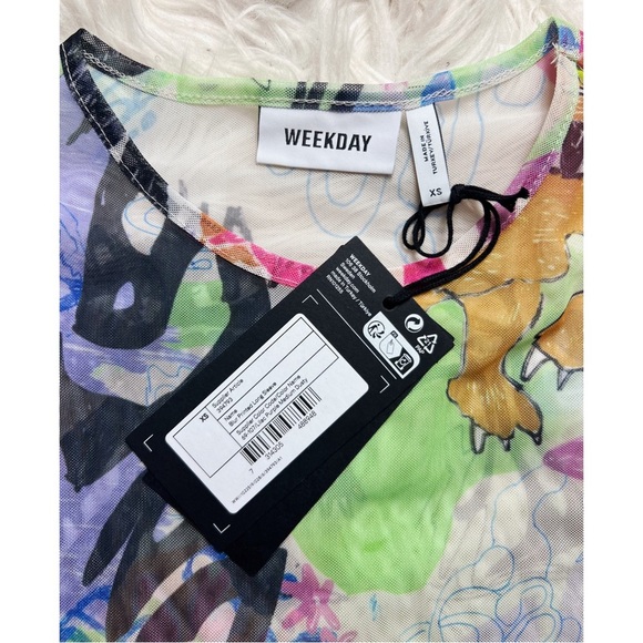 WEEKDAY Blur Mesh Long Sleeve Top in Monster - Picture 3 of 4